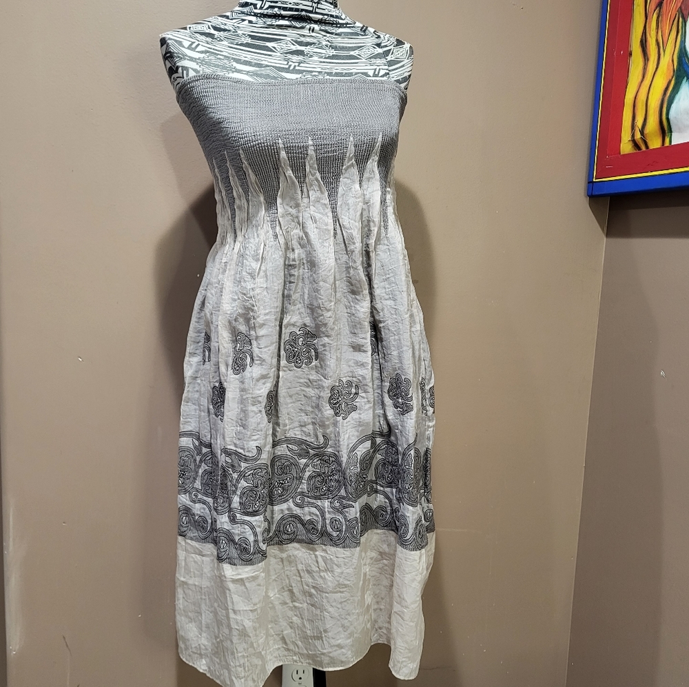 Lapis Silver Bronze Strapless Stretch Top Midi Dress OSFM